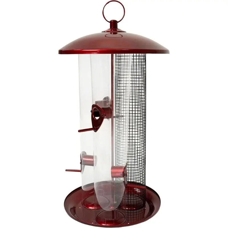 North States 1855 Triple Tube Bird Feeder - Crimson, 8 lbs Capacity, Easy Filling for Backyard Birds, Chickadees, Finches