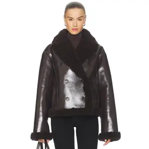 L'Academie By Marianna Nalani Reversible Faux Leather Jacket in Chocolate Brown