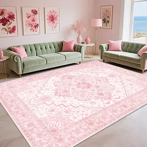 PLUMLIK Bohemian Washable Rugs For Living Room, Dining Room, Soft Low Pile Rug Non Slip Decorative Rug For Bedroom, Performance Rug For Home Decor, Ideal For High Traffic Areas, Gift For Valentine's Day, Housewarming non-shedding boho large carpet rug of