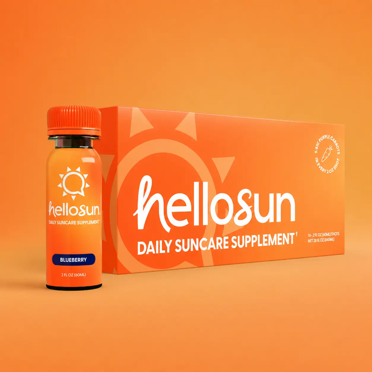 Hello Sun Daily Suncare Supplement - 2oz Shot, Blueberry Flavor, Sun & Antioxidant Support