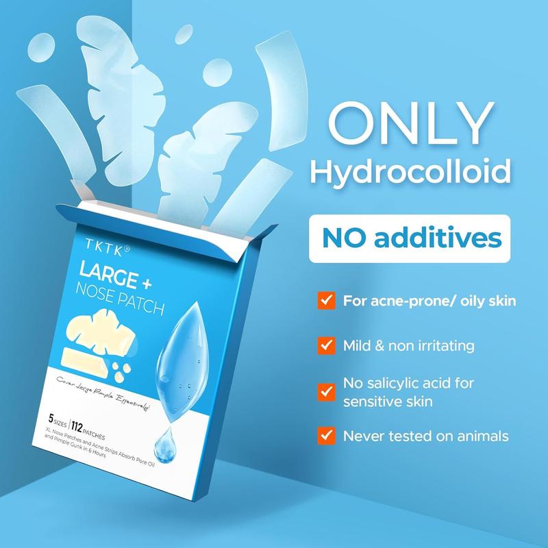 TKTK Hydrocolloid Nose Patches, XL Nose Pore Strips 91 x 48 mm, Large Hydrocolloid Acne Pimple Patches for Face, Cover Zit Blemishes & Absorb Oil (Nose Contoured, Strip, Dots 5 Sizes 112 Count) acne clearing products #TikTokShopBlackFriday