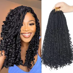 1B Goddess Bohemian Box Braids Crochet Hair 14 Inch 8 Packs Synthetic Braiding Hair Extensions Curly Ends