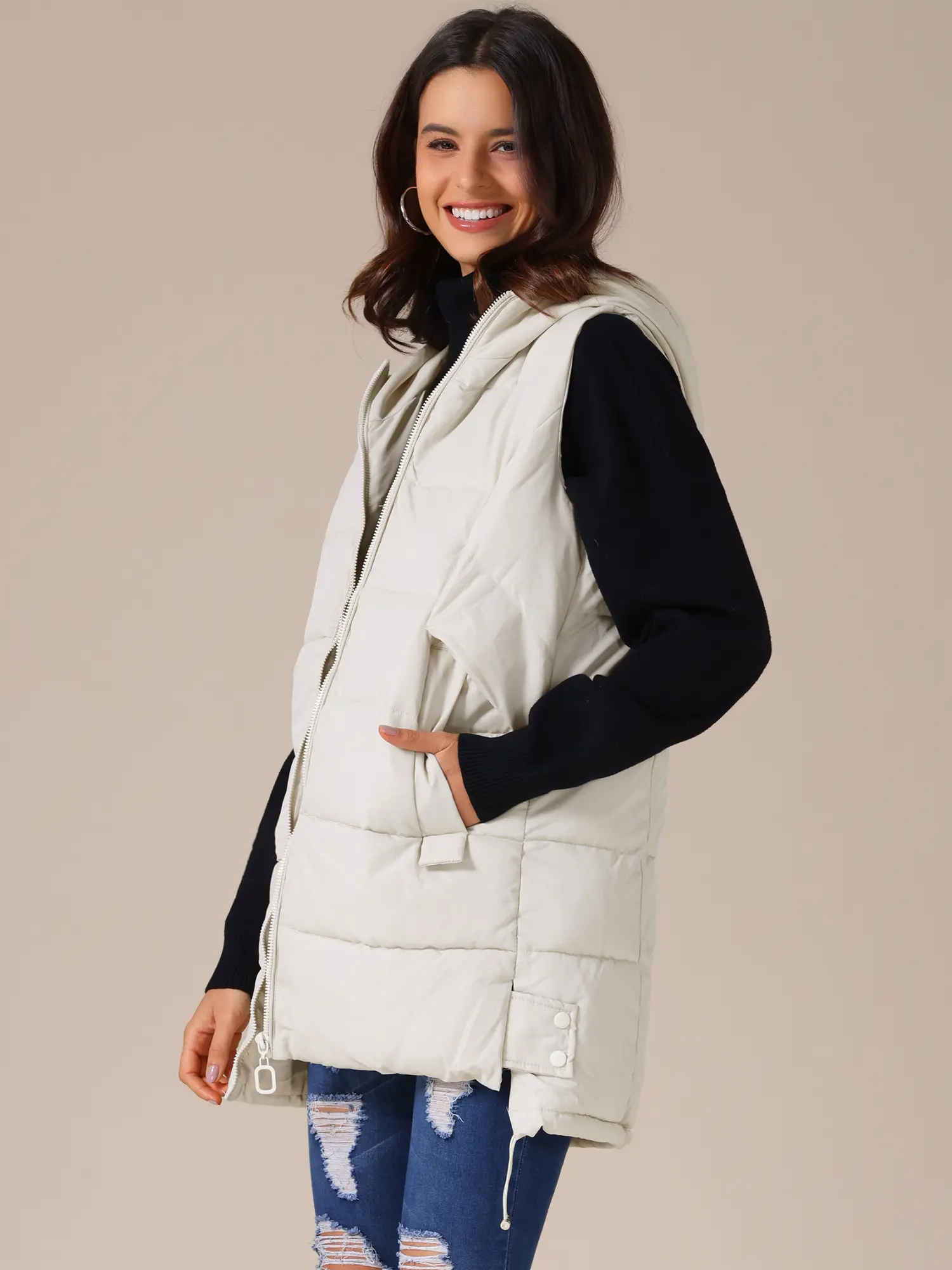 INSPIRE CHIC Women's Winter Thicken Puffer Vest Hooded Sleeveless Parka Down Jackets with Pockets
