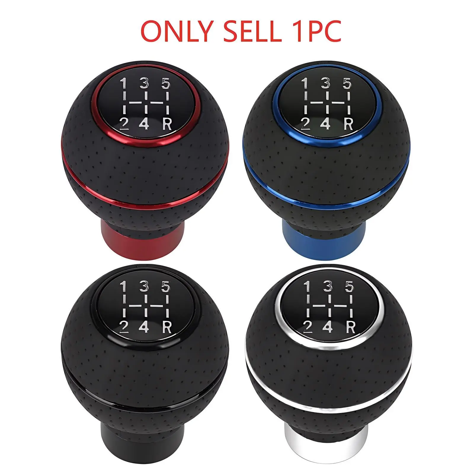 5-Speed Manual Gear Shift Lever Aluminum Leather, Shifter Handle with M8 M10 M11 M12 Adapters, Durable Car Accessory