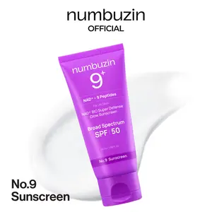 [numbuzin official shop] No.9 Sunscreen | NAD+ BIO Super Defense Glow Sunscreen | Broad Spectrum SPF 50 | Glowing, Moisturizing, Natural Finish | Korean Skincare, Glass Skin | Peptides, Collagen, NAD | 1.69 fl. oz.