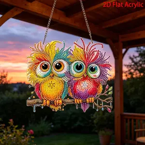 2D Acrylic Owl Couple Diamond Puzzle Ornament, DIY Diamond Art for Home Window Wall Decor, Ideal Gift for Owl Lovers