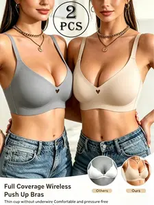 2-Pack Seamless Jelly Strip Soft Support Bra, No Underwire Push-Up Lifting Bra, Full Coverage Slim-Fit Lingerie for All Seasons