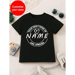 ' Personalized Name Custom T-Shirt - Your Daily Dosage of Love & Heart Print, Light Grey Short Sleeve Round Neck Casual Summer Top, Custom Text Gift, Machine Washable Casual Attire, 's Clothing, Playful Design, Fun Print Tee, Breathable Material, Durable