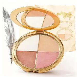 Glowjiu Highlighting Eye & Cheek Palette with Brush 4-in-1 Radiant Glow Blush Eyeshadow Highlighter Makeup for Versatile Looks