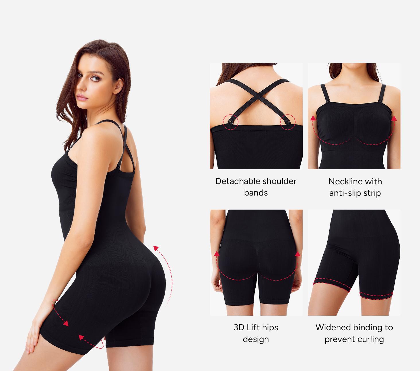 Nebility Women's Solid Seamless Black body shapewear, Minimalist Basic Comfort faja suit Compression Womenswear Shaper Clothes Corset Adjustable Waist Cincher