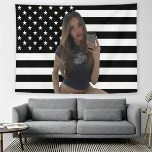 Madi-son Beer Black American Flag iPhone Selfie Wall Flag, Pop Star Print, Mid-century Modern Black Flash Manga Style, Y2K Aesthetic, For Adult Fans, Music Fan Decor, Bedroom Dorm Tapestry