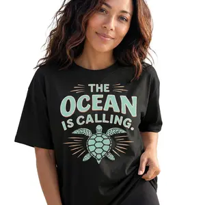Sea Turtle Beach Graphic Tee Women Plus Size The Ocean Is Calling Vacation Shirt