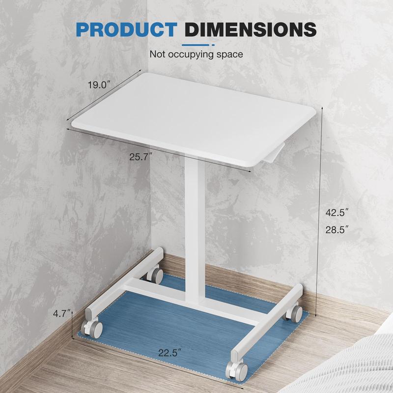 Overbed Bedside Table with Wheels, Adjustable Hospital & Home Use Bed Table, Rolling Laptop Table, Mobile Standing Desk