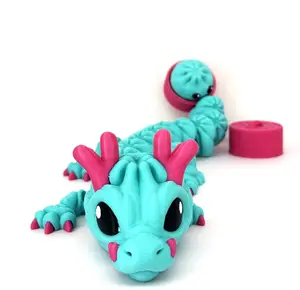 Dumpling Dragon with Clicker Tail Fidget Toy, 11 Inches  3D Printed Articulated Baby Dragon - ABDD-TEAL