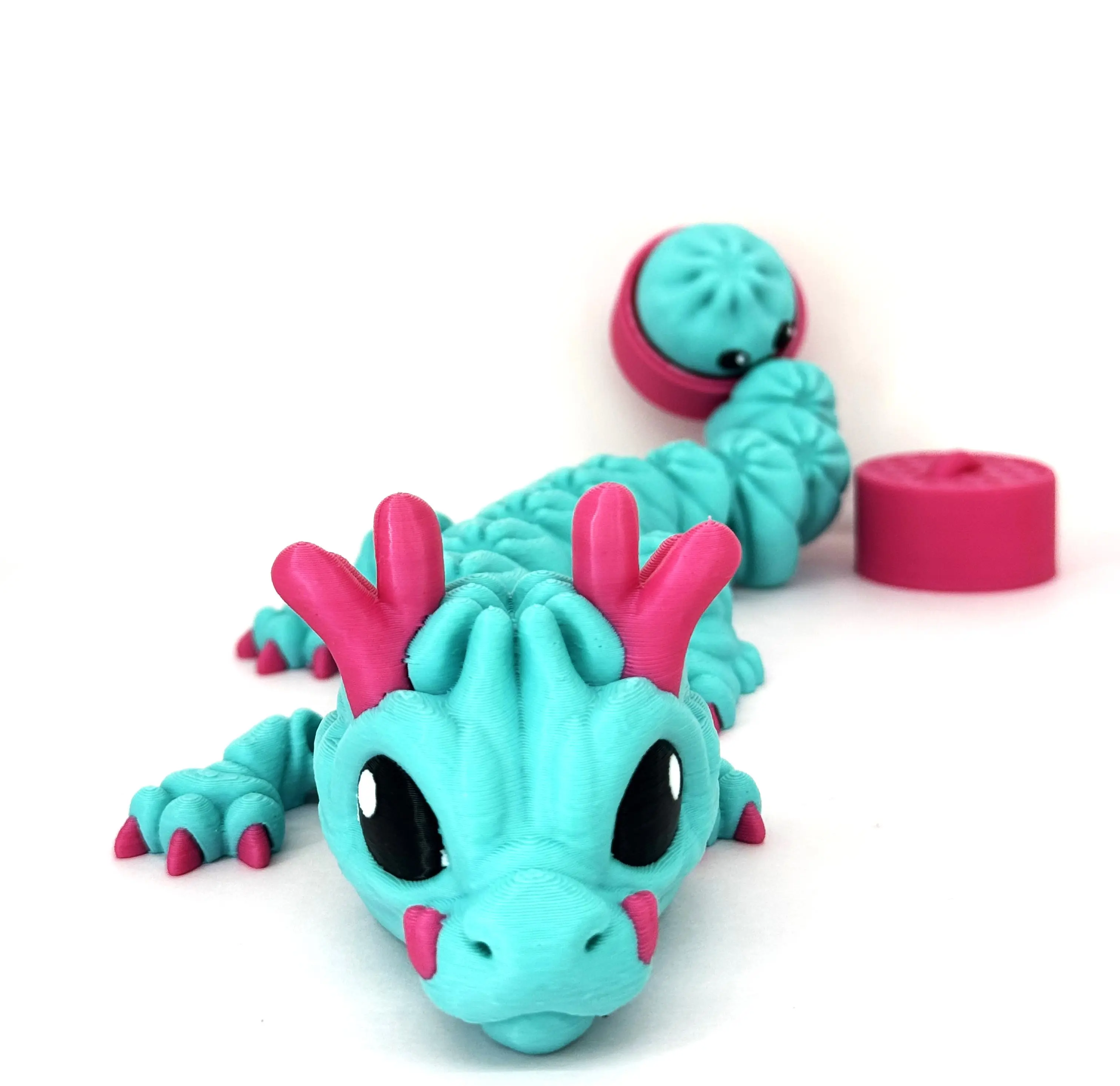 Dumpling Dragon with Clicker Tail Fidget Toy, 11 Inches  3D Printed Articulated Baby Dragon - ABDD-TEAL