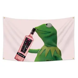 1pc, The Frog Drink Vodka Flag Banner, 2x3ft (60*90cm) /3x5ft (90*150cm), 4 Grommets, Single-Sided Printing, for Indoor, Outdoor, Home, Room, Man Cave, Activities, Party, Bar, Decor, Home Decor Supplies, Vintage Room Decor, Decoration Items