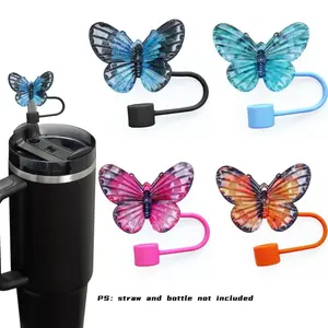 Silicone Butterfly Design Straw Topper Cap, Silicone Lid, 1 Count/4 Counts Reusable Drinking Straw Cover, Universal Travel Cup Accessories for 30 & 40oz Tumblers, Drink Protector