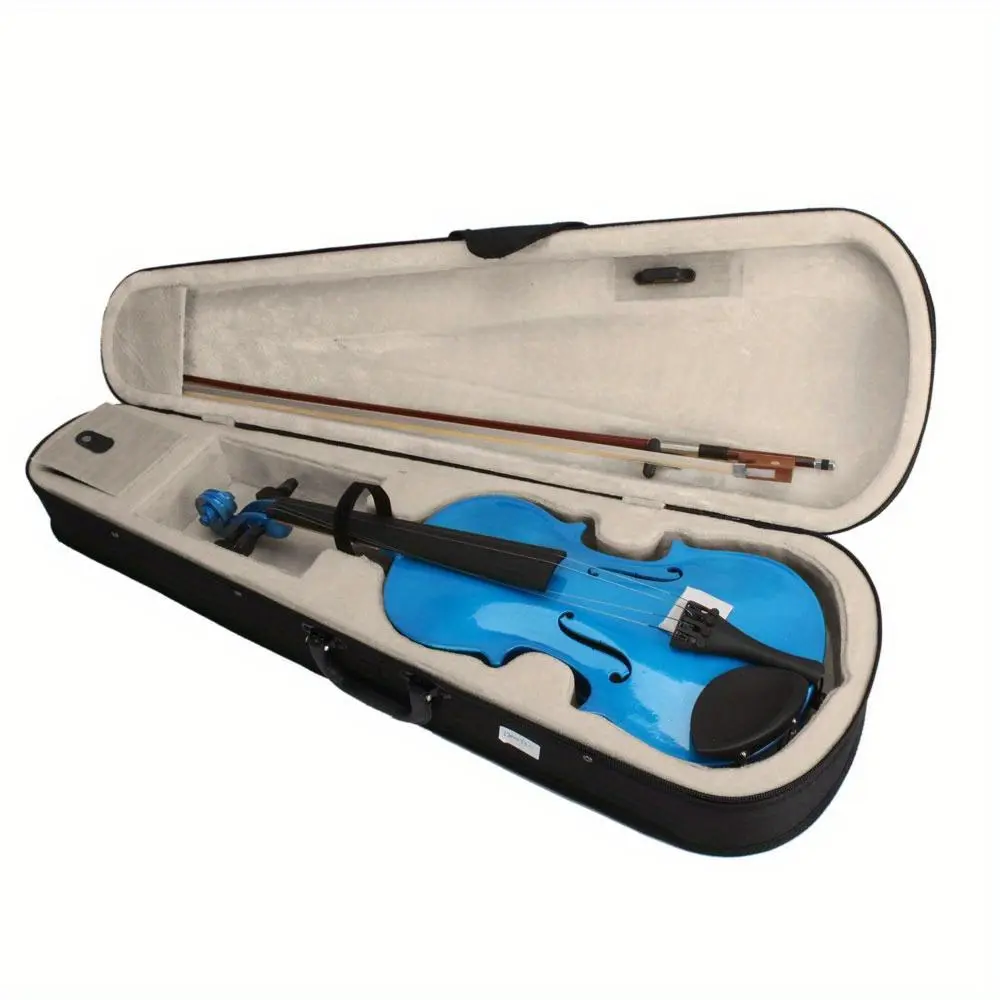 New & High Quality 4/4 Full Size 4-String Acoustic Violin Complete Kit - Basswood Body, Dark Blue Finish, Arbor Bow, Case, Rosin, Piezo Pickup, Chin Rest, Fingerboard, Pegs, Plastic Components, Free Gift for Beginner Stringed Instrument Enthusiasts, None