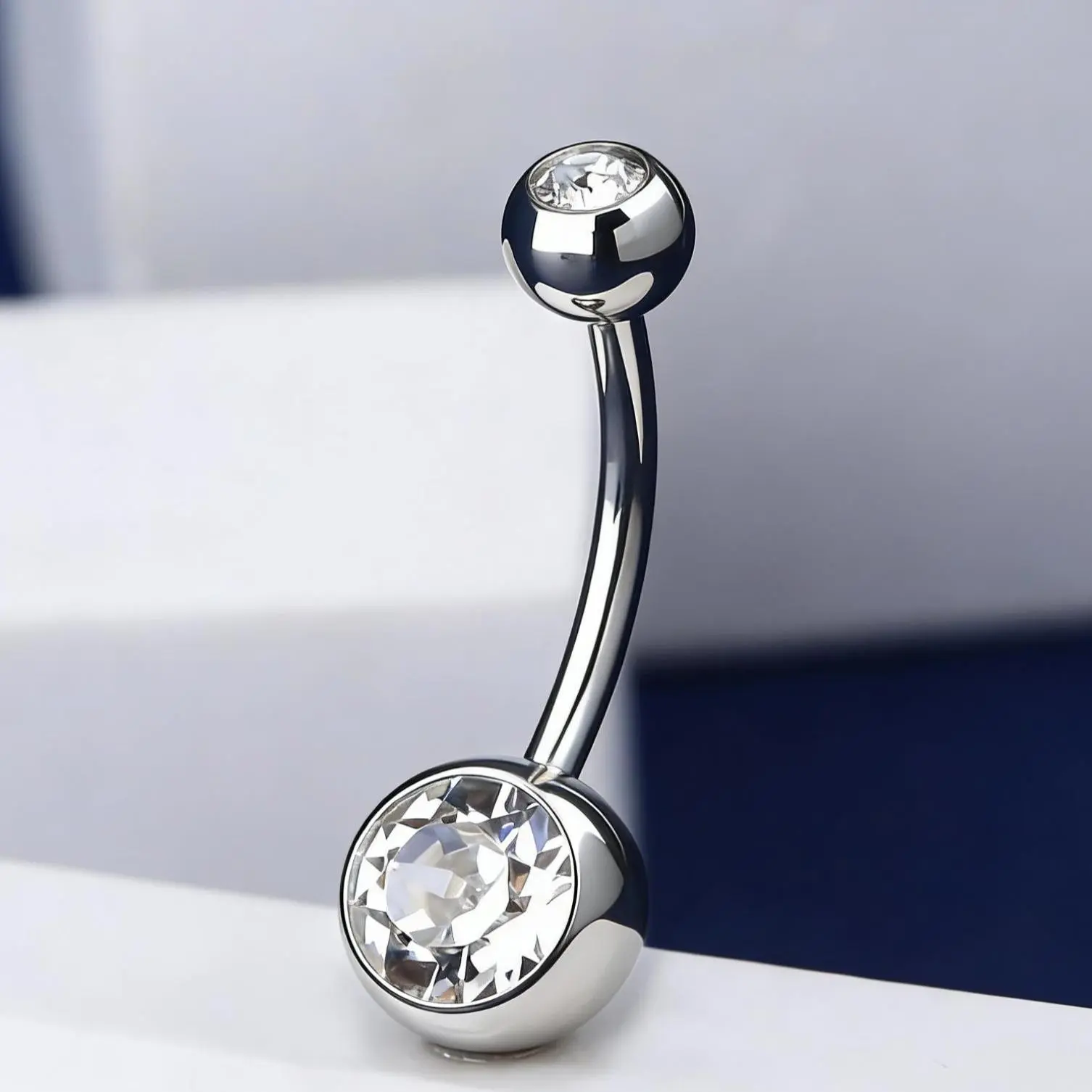 OUFER BODY JEWELRY Glamorous Geometric CZ Titanium Belly Button Ring for Women, 14G Waterproof Body Piercing Jewelry, Multi-Size 6-16mm Bar, Belly Piercing