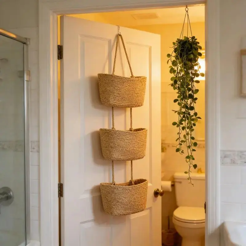 Cesta de algodon tejido de 3 niveles para colgar enla puerta organizador de pared de yute Decorativaparahabitacion infantil para padres ocupadospara guardar panales juguetes Pequefia cesta,gancho incluido cesta para ropa sucia yorganizadores para el hogar