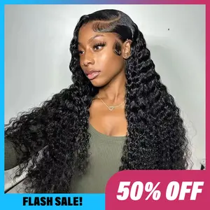 Jerry Curly Lace Front Wigs Human Hair 200 Density 13x4 HD Transparent Frontal Wigs Human Hair for Women Deep Curly Glueless Wigs Human hair Pre Plucked with Baby Hair Natural Black