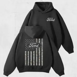 Ford Camo Flag Hoodie, Vintage USA Patriotic Sweatshirt, Truck Fan Pullover, American Auto Streetwear, Perfect Gift for Truck Lovers