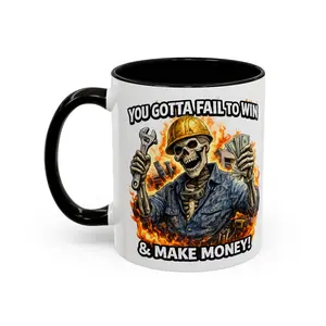 You Gotta Fail to Win Skull Mechanic Mug | Money Wrench Flames, 11oz 15oz