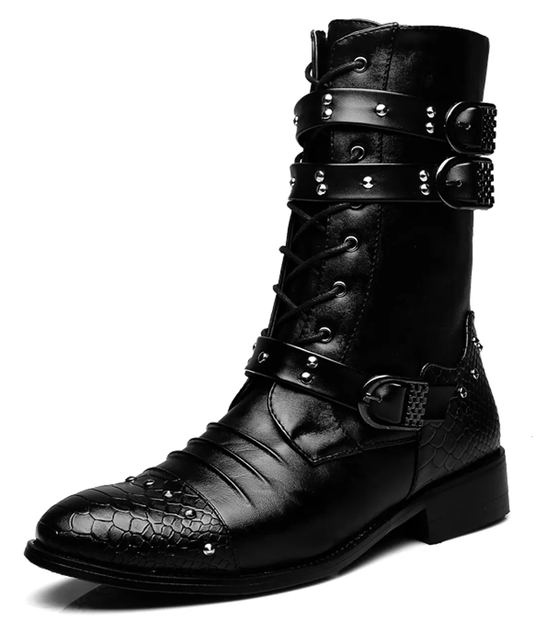Men's Motorcycle Boots Studded Buckle Bike Boot