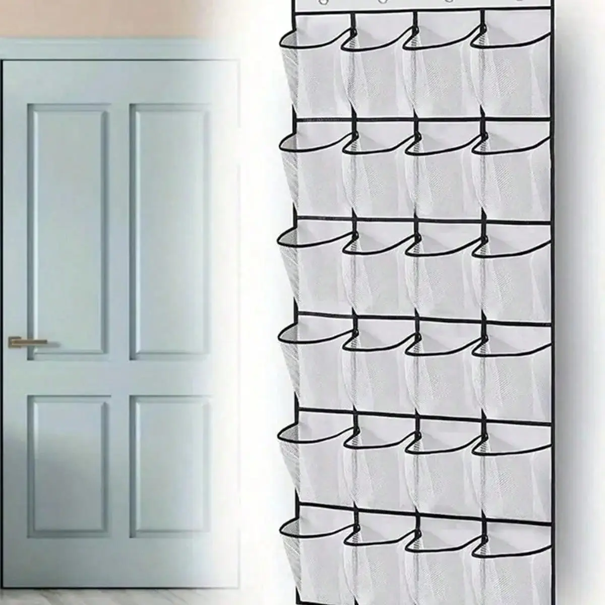 Wall-Mounted Shoe Rack Organizer, 14/24 Grid Storage Shelf with Mesh Pockets, Transparent Hanging Door Box, Home Organization Essentials, Closet Shoe Organizer, Clear Organizer