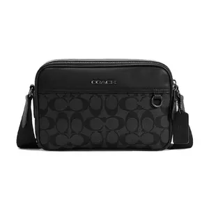 COACH Graham 23 Medium Camera Crossbody Bag in Charcoal with Metal Logo Charm and Coated Canvas and Calfskin for Men