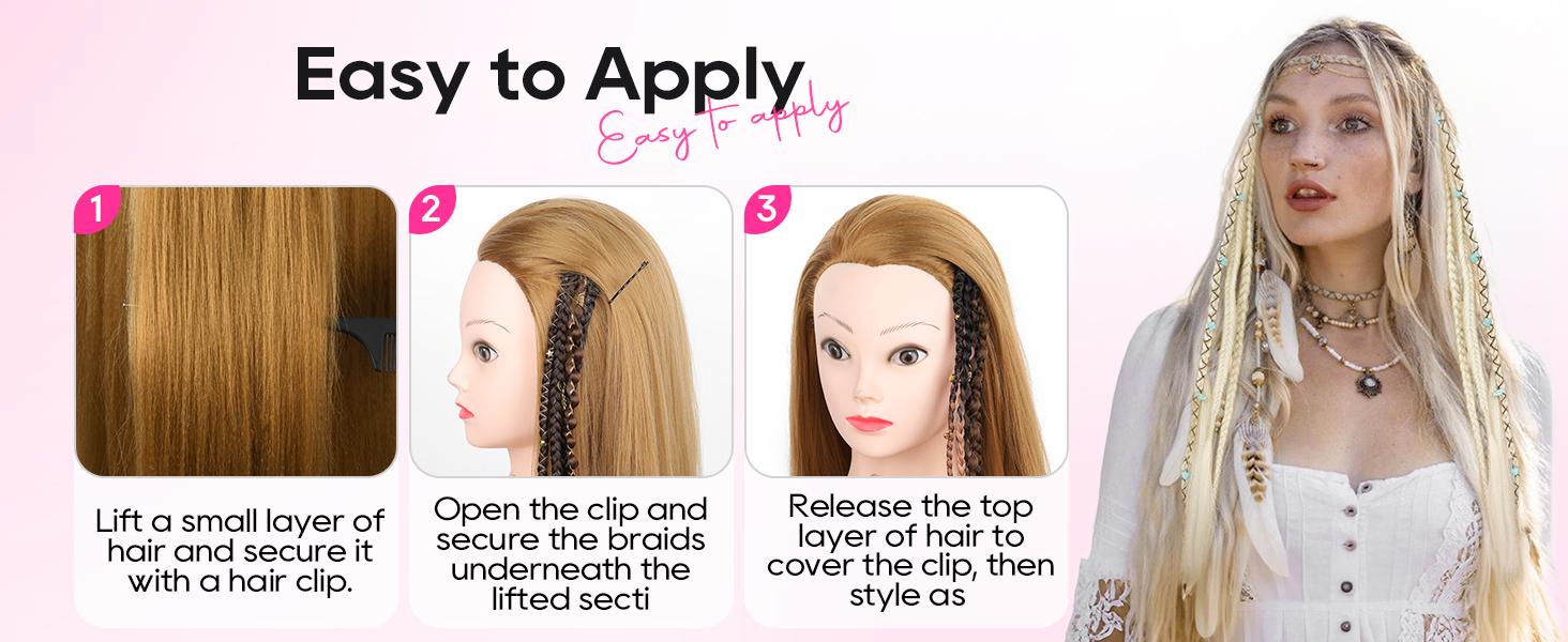 AISI HAIR Clip in Braid Hair Extensions for Women, 16/20" Boho Dreadlock Clip in Braids with Beads & Charms, 2PCS Synthetic Braided Hairpieces for Cosplay Daily