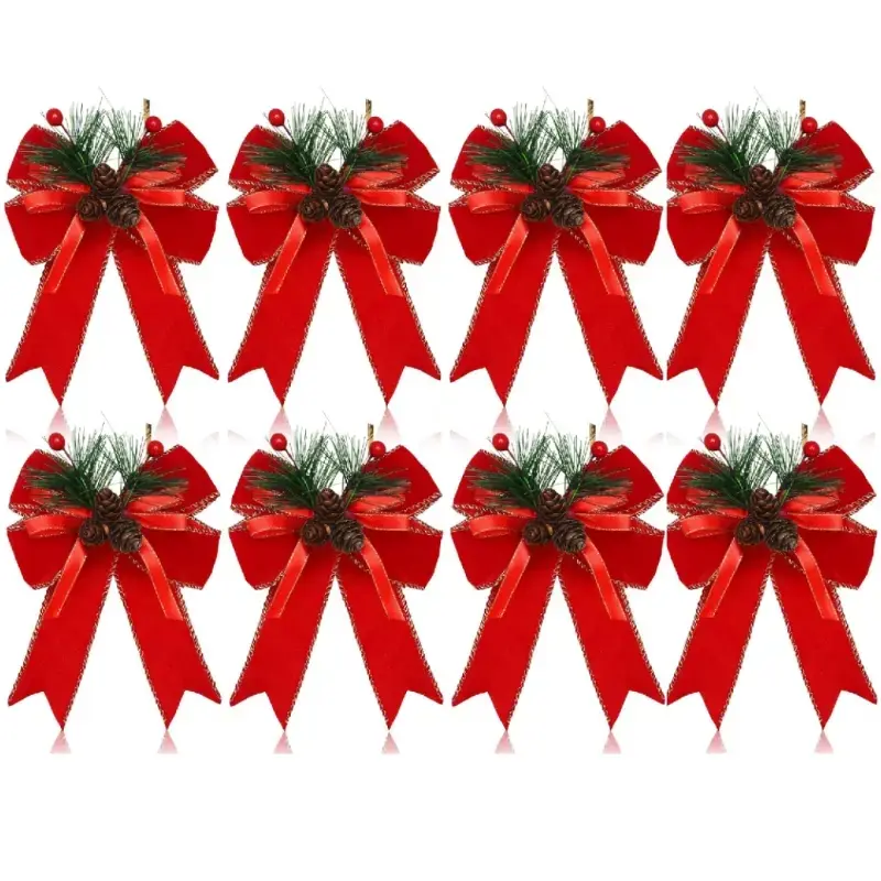 8pcs Large Bow Christmas Tree Topper Decorations, Classic Style Plastic Ornaments, DIY Holiday Decor, Home Decoration, Party Decoration Supplies