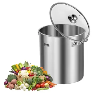【Father's Day】VEVOR Stainless Steel Stockpot,  , 24 Quart Cooking Pots, Cookware Sauce Pot with Lid, and Handle, Heavy Duty Commercial Grade Stock Pot, Sanding Treatment, for Steaming Boiling or Frying Silver