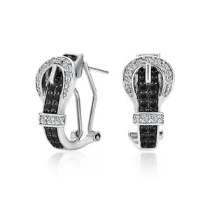 Blue Black Brown Pave CZ Stud Earrings 3D Belt Buckle