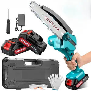 Mini Chainsaw Cordless 6 Inch – Upgraded Portable Electric Handheld Chain Saw with 2*3000mAh Batteries, Ideal for Tree Trimming & Wood Cutting – Compact Tool for Home & Garden