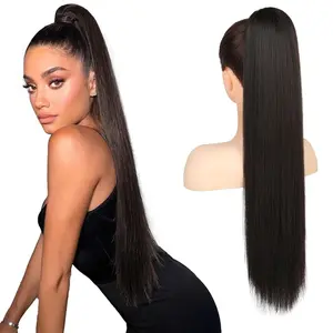ponytail extension, 26 Inch Long Straight Drawstring Ponytail Hairpieces Fake Pony Tails Natural Soft Clip in Hair Extension pony Tail for Women (Black Brown) burmese curly