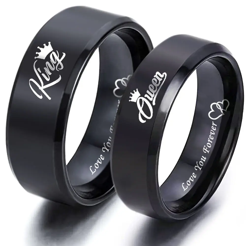explosion king queen ring love you forever heart-to-heart couple titanium steel ring