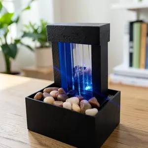 Desktop Water Fountain with LED Light, Zen Stress Relief Decor, Home Office Desk Decoration, Relaxing Water Feature