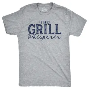 Mens The Grill Whisperer T Shirt Funny Cookout BBQ Grilling Joke Tee for Guys Mens Funny T Shirts Cool Vintage Fashion T-Shirt Gift Classic Menswear Sarcastic Apparel for Men Funny Food Short Sleeve Novelty Light Grey