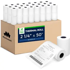 2 1/4" x 50' Thermal Paper (50 Rolls) BPA Free Receipt Paper 48 GSM Safe Thermal Printer Paper & Register Tape for Credit Card Machines POS Printers