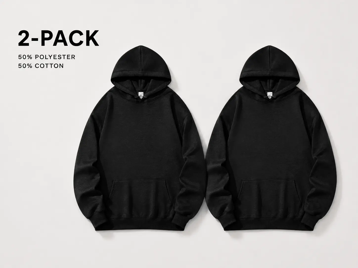 Men's 2-Pack Soft 270G Cotton-Polyester Blend Cargo Pullover Hoodies, Casual Classic, Multi-Color, Kangaroo Pocket, Drawstring Sweatshirts