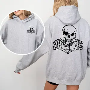 Skeleton Hands Heart Hoodie, Funny Skull Unisex Hoodies, Funny Love Vibes Hoodie, Couple Clothing, Streetwear
