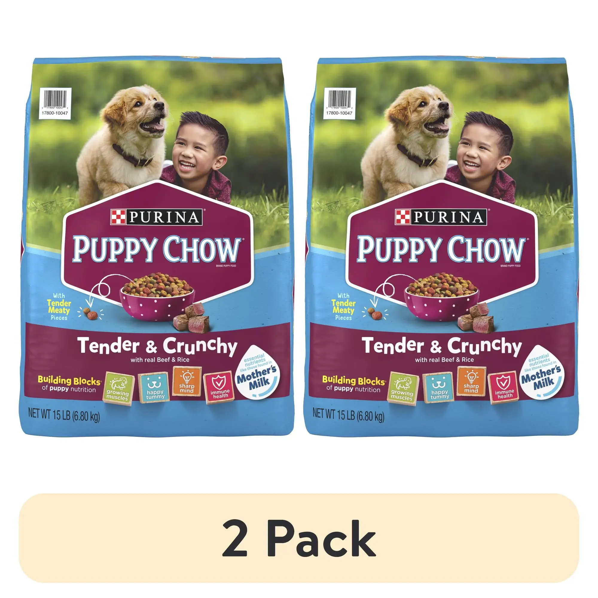 Purina Puppy Chow Dry Dog Food, Tender & Crunchy High Protein Real Beef & Rice, 30 lb Bag