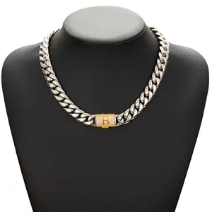 Cuban Link Chain Necklace with Custom Letter Initial, Unisex Hip Hop Jewellery Choker with a Secure Clasp - Silver Tone or Gold-Plated, Custom Letter Motif Necklaces