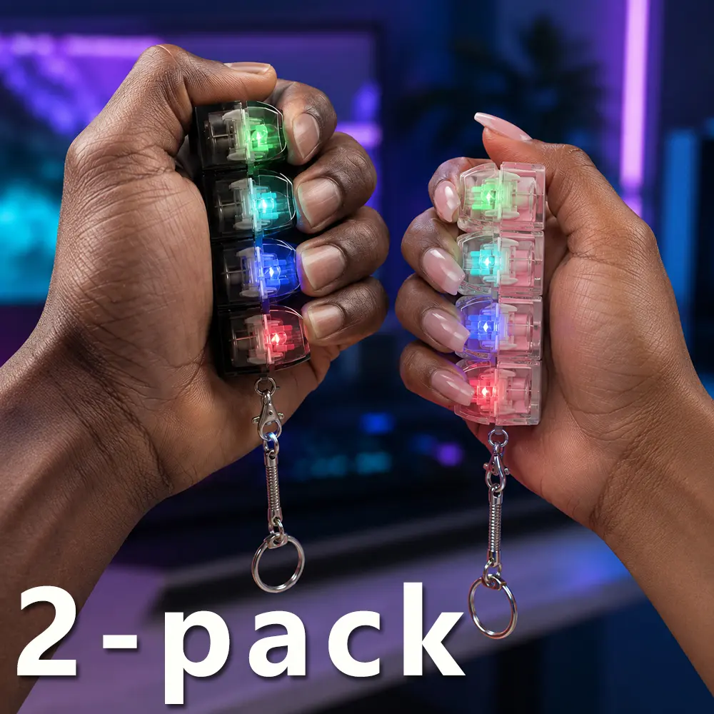 LED Keyboard Clicker Fidget Toy, 2 Piece Mechanical Key Switch Keychain, Transparent Keycap Stress Relief Gadget for Adults Teens