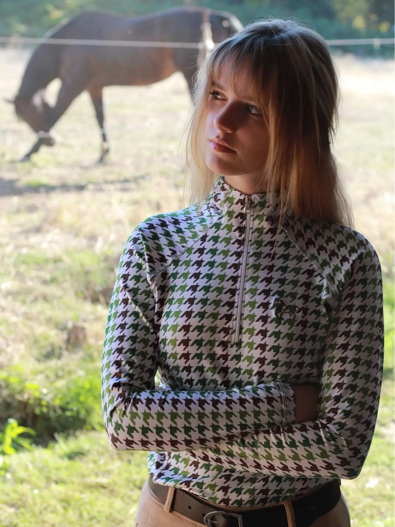 Huntress Houndstooth Equestrian Riding Shirt Huntress Houndstooth Equestrian Riding Shirt
