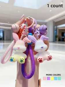 Transparent Bunny Ears Keychain with Resin and Metal Clip, Macaron Color Ice Effect, Multifunctional Bag Accessory for Women and Kids,Valentine's Day,lovers