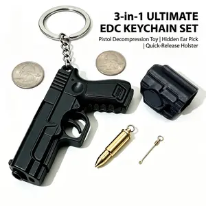 Viral Fidget Keychain, Novelty Molded Key Pendant, Daily Car Backpack Office Back-to-School Carry, 3-in-1 Detachable Modular Design, Hidden Premium Brass Ear Pick with Belt Clip Holster Cool Men Gift Pocket Utility Decor