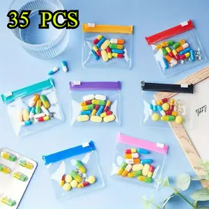 35 Pieces mini storage bags, 3*2.75inch, Self-Sealing Medicine Storage Device, Classify and store medicines, jewelry, rings, etc Healthcare Water Proof