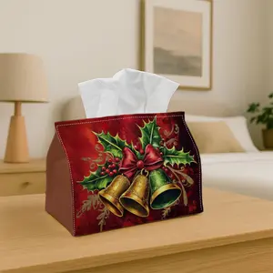 1PC Christmas Tissue Box Holder  Bell and Holly Christmas - Multifunctional Napkin Dispenser for Home, Party, Car  Decor - Decorative Tissue Paper Organizer, Living Room, Bedside Table - Compatible with Tissues/Roles/Sheets